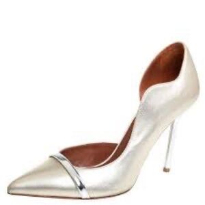 Malone Souliers Metallic Silver and Platinum Leather Morrissey Dorsay Pumps